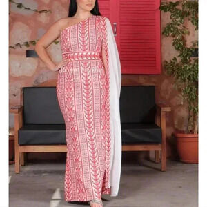 White and Red One Shoulder Thobe